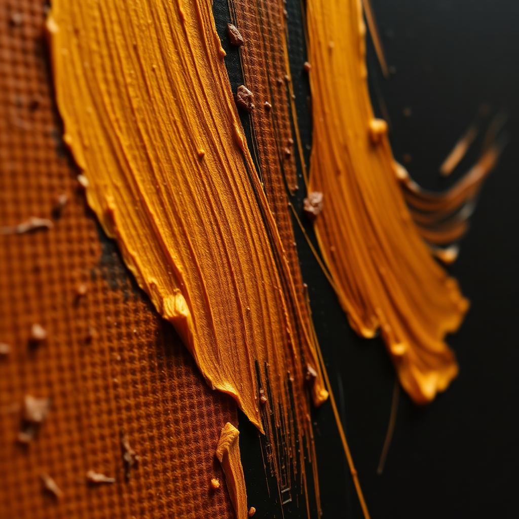 Detalle macro de pincelada de óleo sobre lienzo de lino