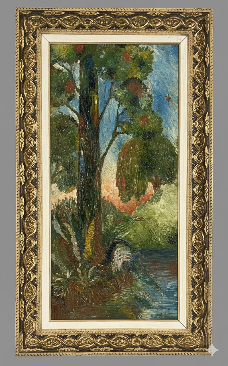 Paisaje con árbol y río en la galería