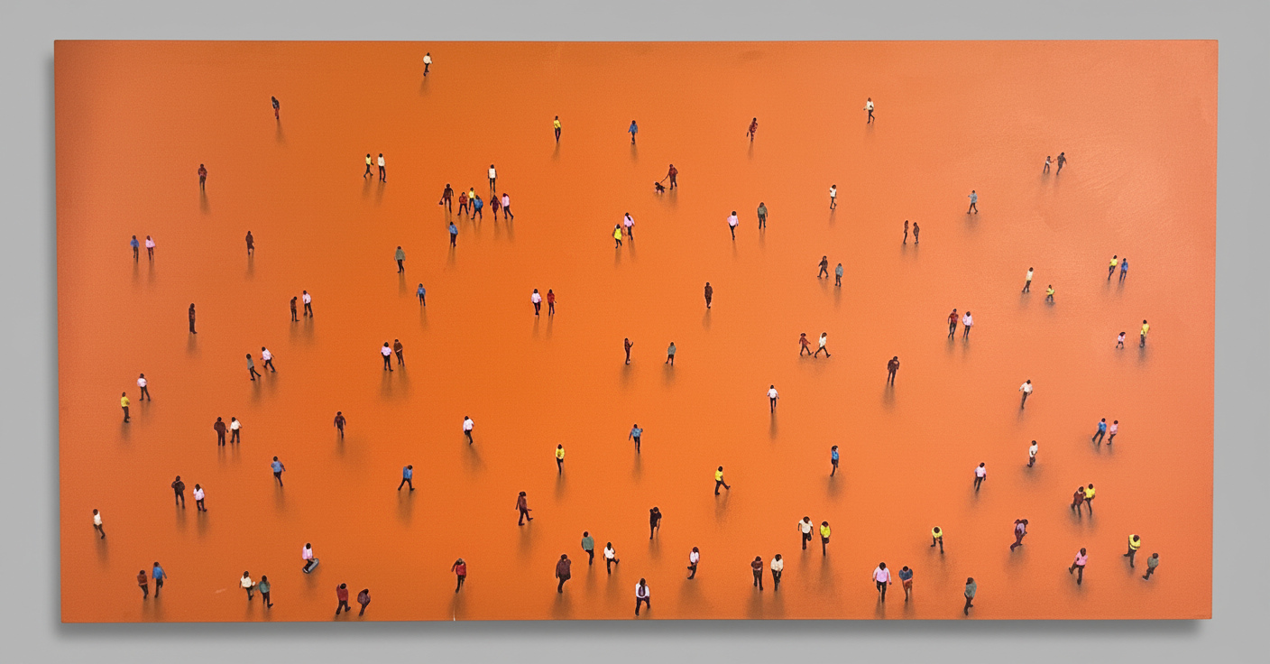 Multitud en espacio naranja · Foto 01