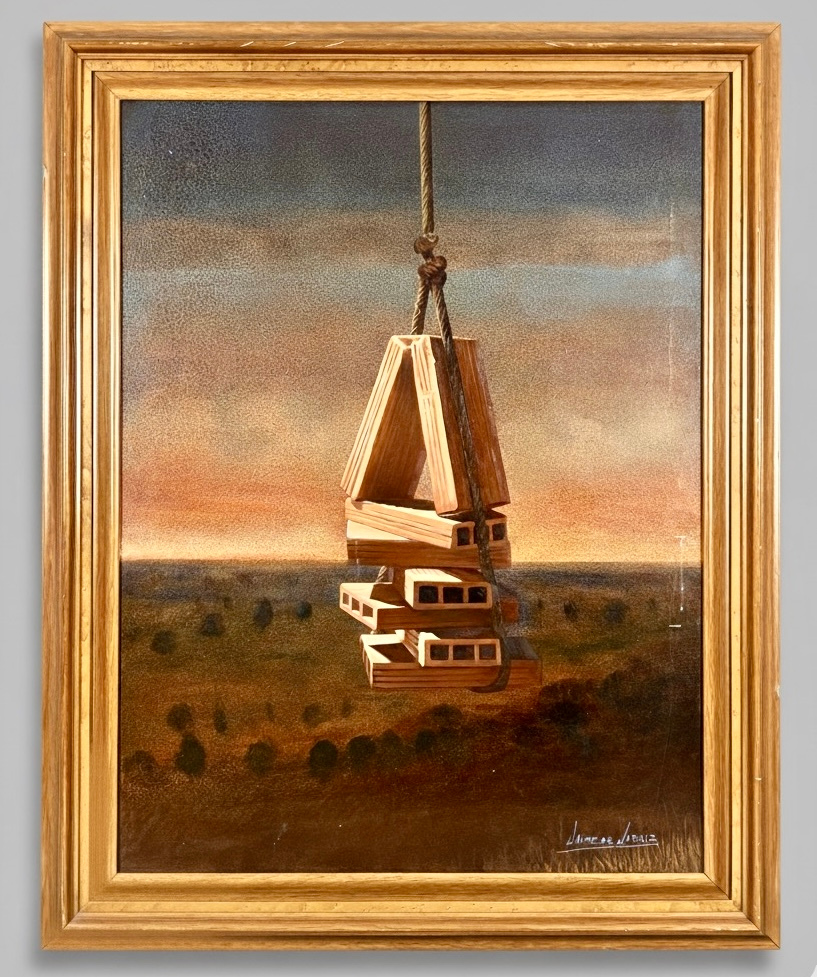 Elemento suspendido en paisaje en la galería