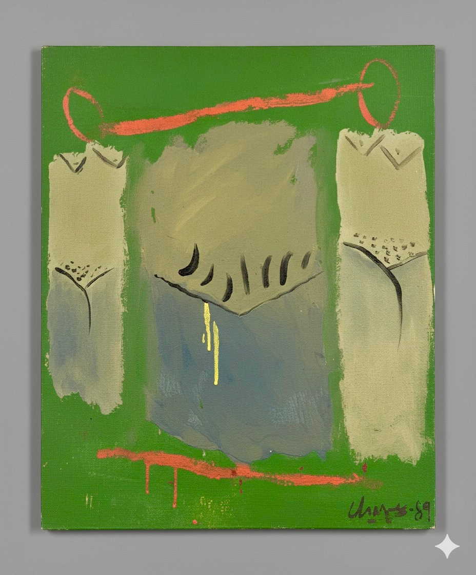 Abstracto verde y ocre en la galería