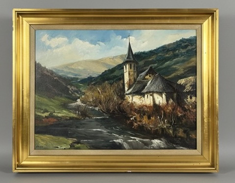 Paisaje de montaña con iglesia · Foto 01