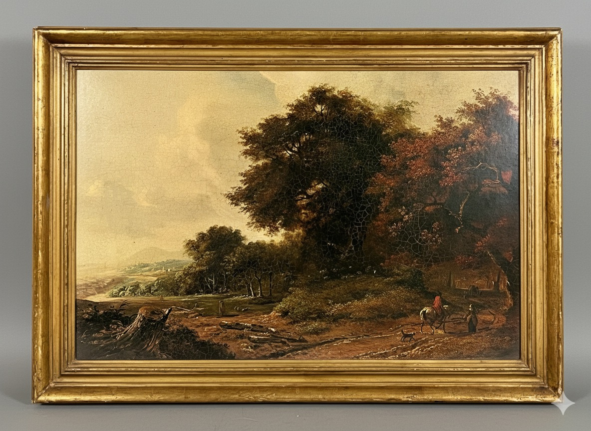 Paisaje rural con caminantes en la galería