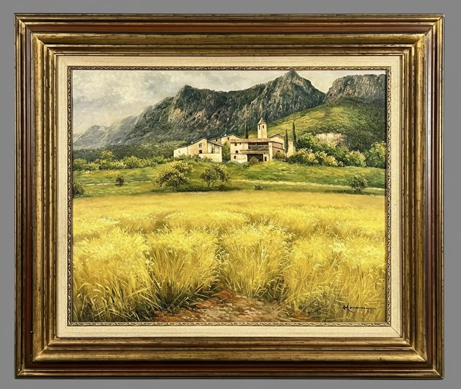 Paisaje de campo con caserío en la galería