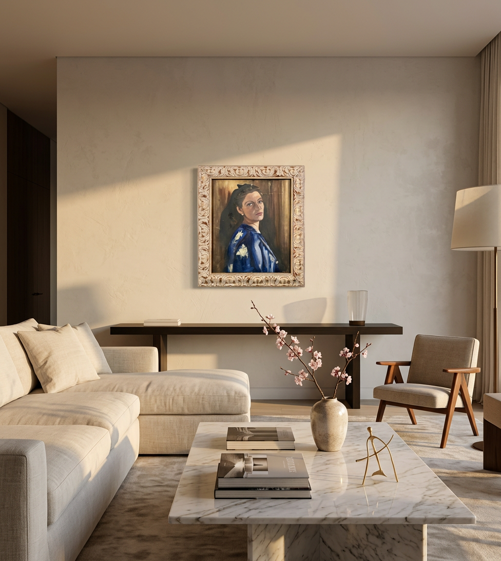 Retrato de mujer con mantón azul · En decoración