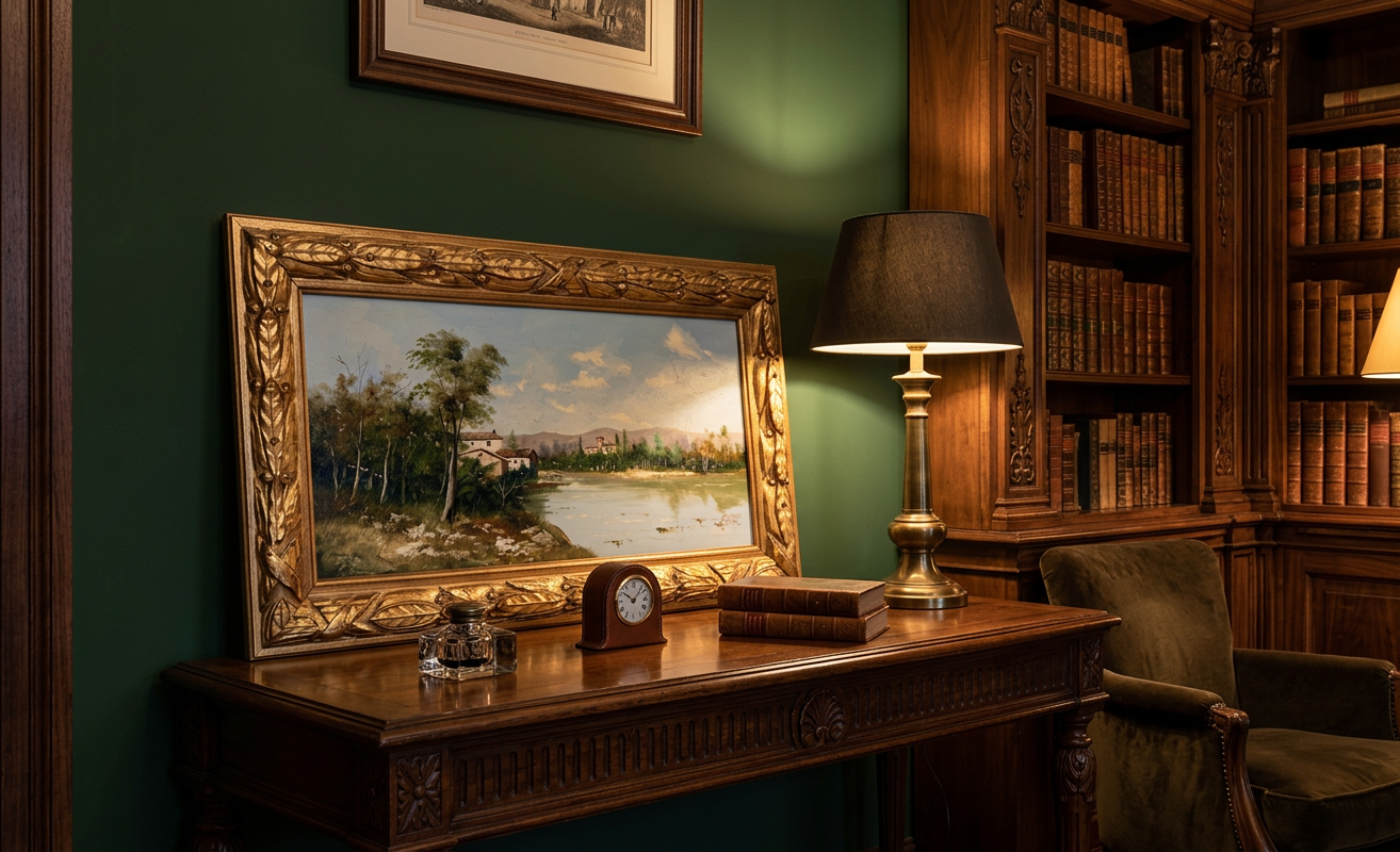 Paisaje con río y casas rurales · En otra decoración