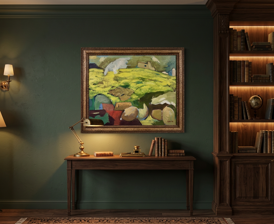 Paisaje con caserío y rocas, imagen de su historia y procedencia