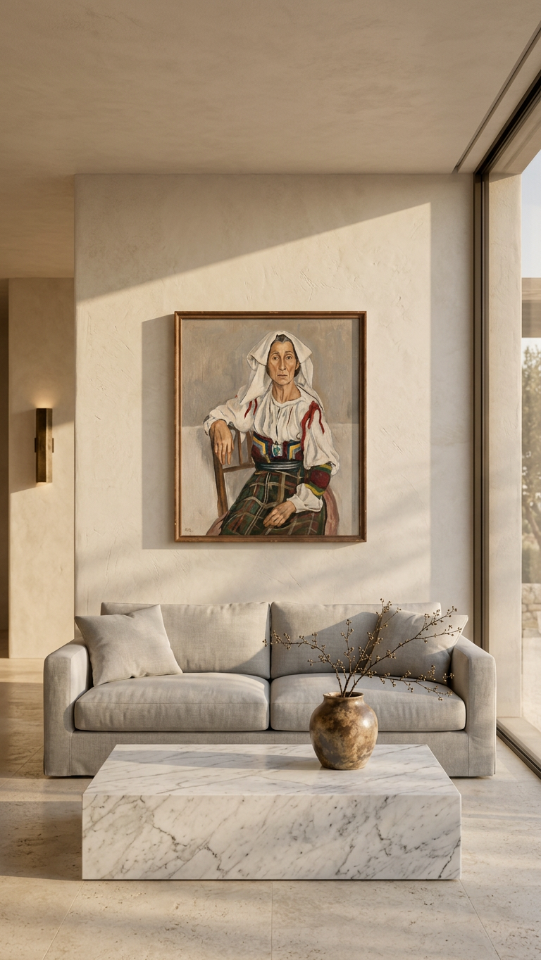 Mujer con tocado blanco · En decoración