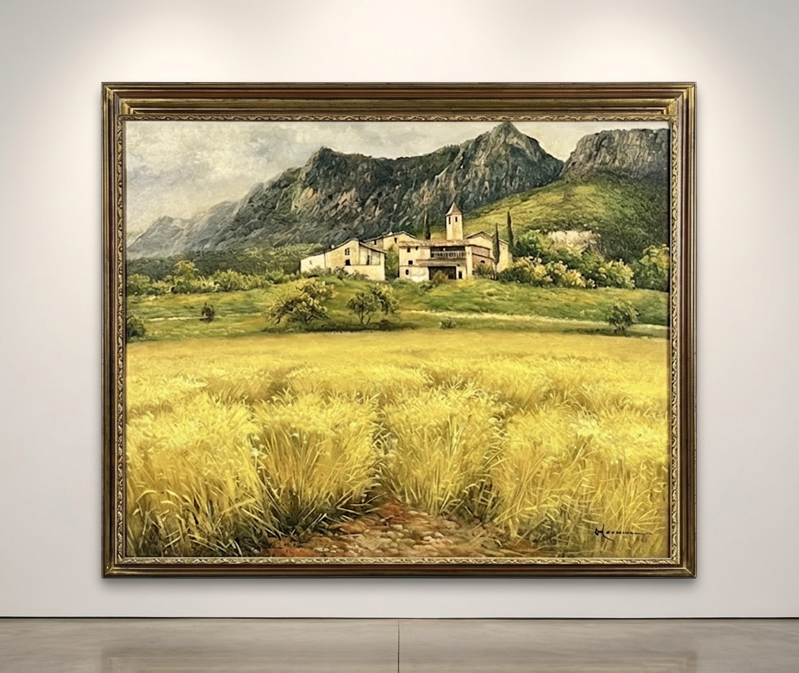 Paisaje de campo con caserío, fotografía general