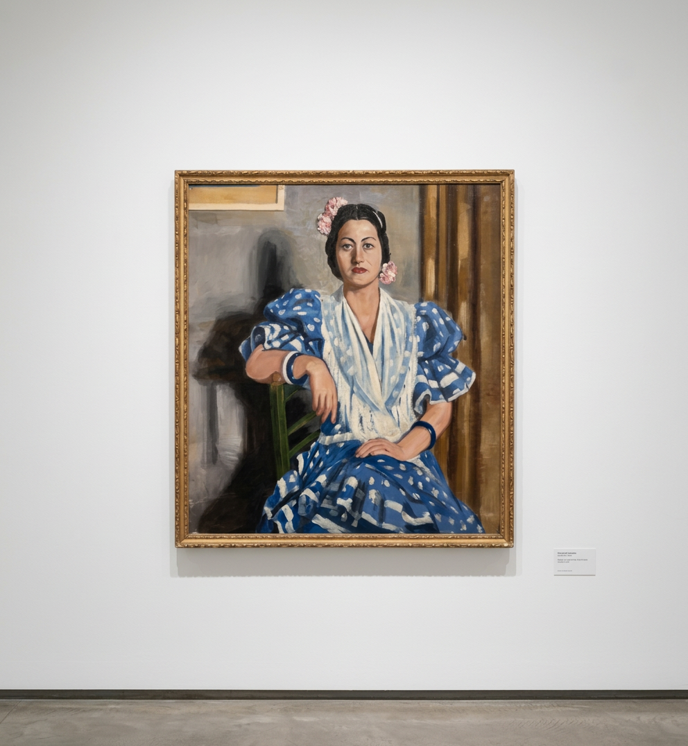 Mujer andaluza con vestido azul, fotografía general