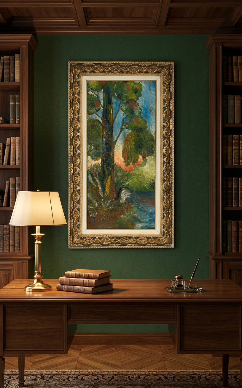 Paisaje con árbol y río, imagen de su historia y procedencia