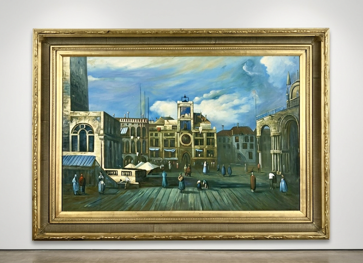 Plaza veneciana con figuras, fotografía general
