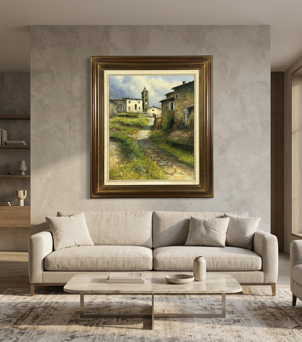 Camino del pueblo con torre · En decoración
