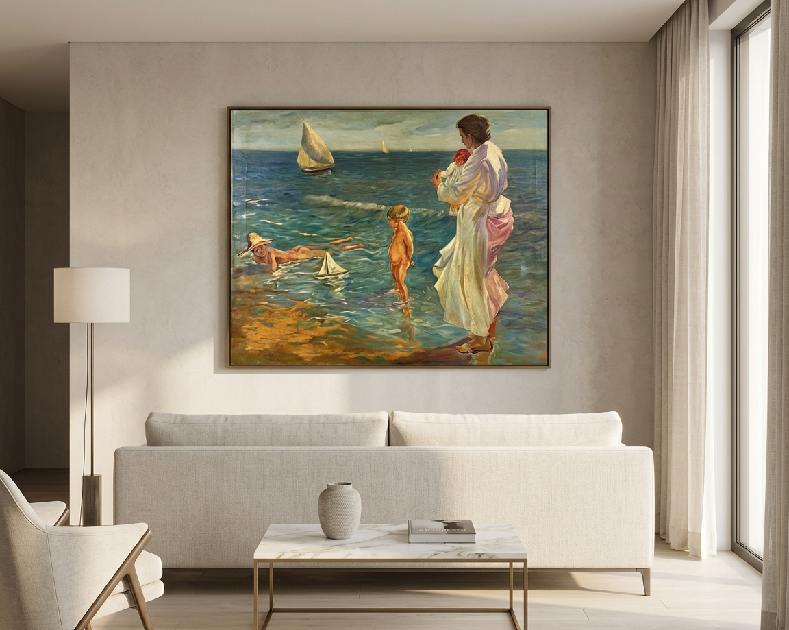 Escena de playa (1916), detalle de su artesanía