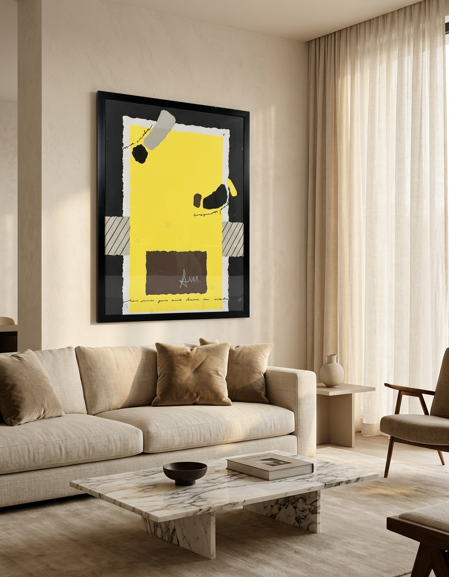 Composición amarillo y negro, detalle de su artesanía