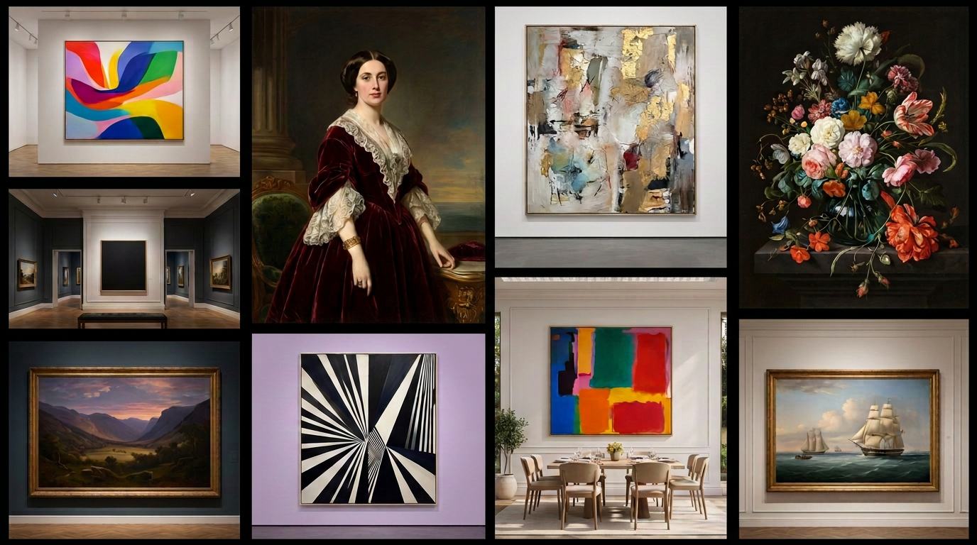 Cuadros expuestos en una galería de arte